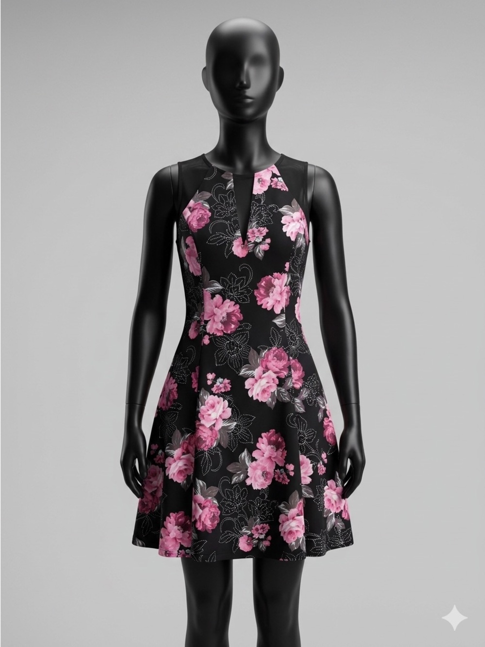 Guess Black Mini Dress with Pink Floral Pattern